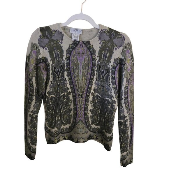 Talbots Sweaters - Talbots Audrey Cashmere Paisley Medallion Crewneck Sweater Green Lavender Size S